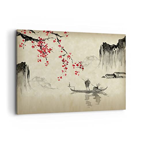 ARTTOR Moderne Impression sur Toile 100x70cm Image Tableau Decoration Murale Fleur Cerises Japon Grand Tableaux Decoratifs Muraux Chambre Horizontal Deco Cadre...