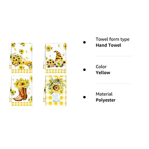 4 Pcs Kitchen Towels Sunflower Bee Dish Towels Decorative Absorbent Hand Polyester Towel With Hanging Loop For Kitchen Dishes Tea Towels For Home Housewarming Gifts Decor, 16 X 24'' (Yellow, Sweet) #TOP7