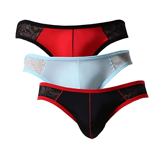 Men's Sexy Lace Low Rise Underwear Stretch Briefs Underpants