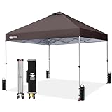 CROWN SHADES 10x10 Pop Up Canopy - Beach Tent with One Push Setup - Outdoor Sun Shade for Events, Parties, Camping - Gazebo with STO-N-Go Cover Bag, Silver Coated Top, 3 Height& 4 Sand Bags, Coffee