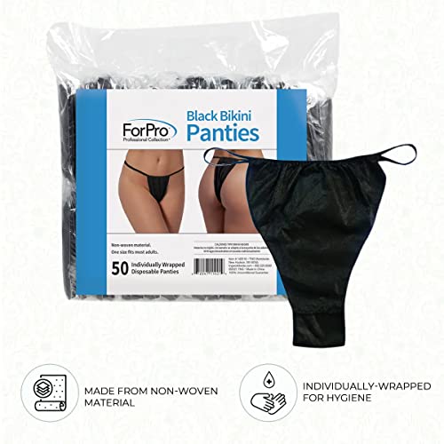 Forpro Disposable Bikini Panties, Non-Woven Disposable Underwear, Individually-Wrapped, One Size Fits Most, Black, 50-Count #TOP5
