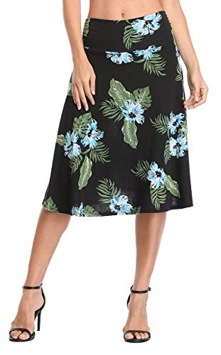 Image of Urban CoCo Women's Ruched High Waist Knee Length Jersey A-Line Stretchy Flared Casual Skirt