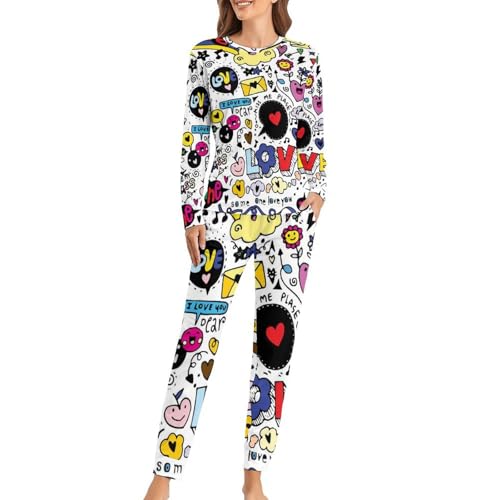 Ensemble de pyjama femme doux Message d'amour avec t-shirt manches longues et pantalon de nuit