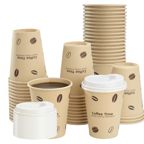 Cherypick Gobelets en carton jetables avec couvercle 355 ml – lot de 25, anti-fuite, pour boissons chaudes et froides, idéals pour bureau, maison et...