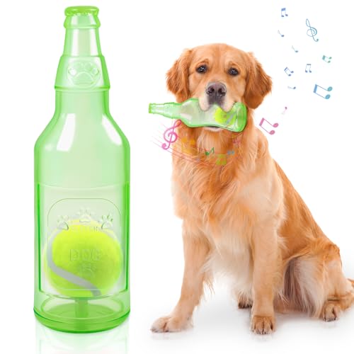 【Mokmgic】 犬用ボトルおもちゃ ペット用 ボトル型知育玩具 ドッグトイ アウトドア対応！安全素材＆超耐咬設計 音鳴り機能付き 室内外でストレス解消 清潔洗える 小型犬～大型犬までOK 噛みごたえ の頑丈デザイン 人気 誕生日 プレゼント (グリーン, S)