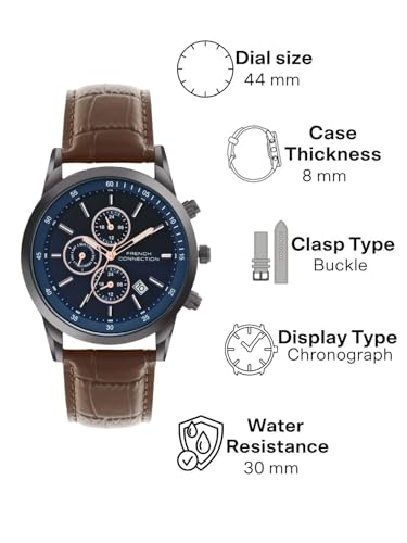 Image of French Connection Cedric Blue Round Dial Mens Multi Function Watch FCN093UBL