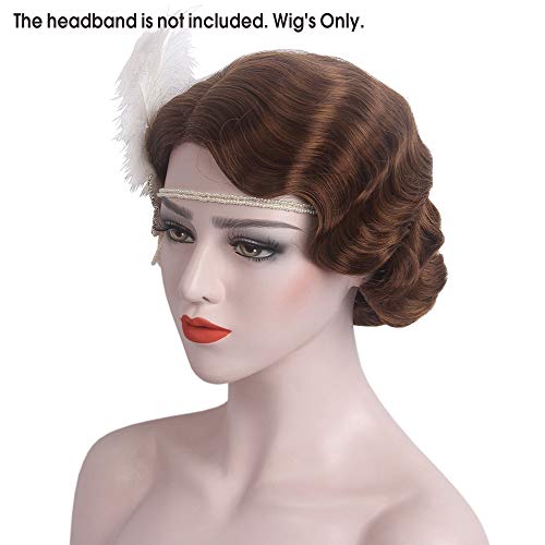 REEWES Short 1920s Finger Wave Curly Wig - Vintage Synthetic Full Wig for Women - Cosplay Costume Fancy Dress Flapper (Ash Brown) - Image 3