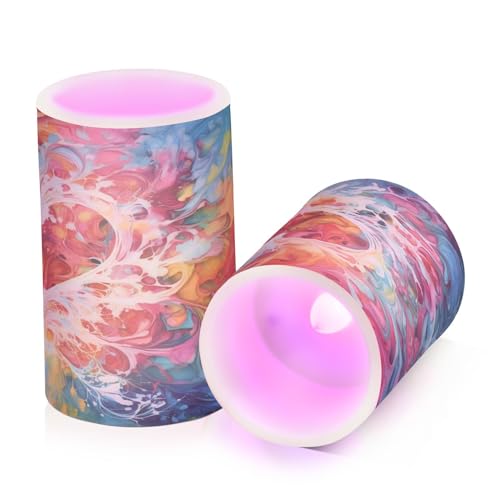 Image of ALAZA Color Hearts Flickering Flameless Candles Battery Operated with Remote Timer,Tea Light Candles LED Pillar Votive Candles Set of 2 for Outdoor Indoor Decorations