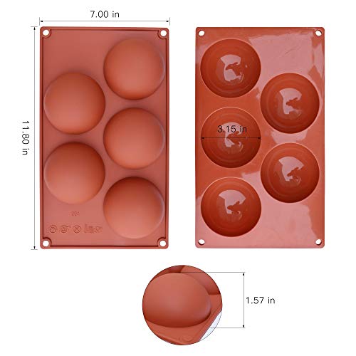 image for homEdge Extra Large 5-Cavity Semi Sphere Silicone Mold, 3 Packs Baking