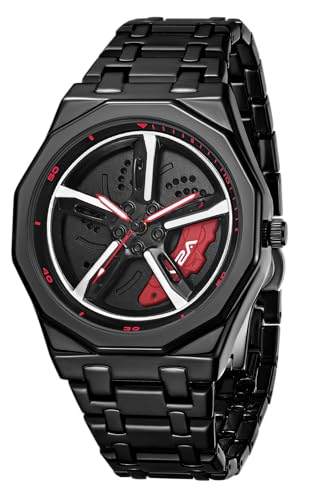 Image of V2A Vortex Men's Spinning Car Wheels Watch for Men- Octagonal Alloy Case with Stainless Steel Band | Analog Timepiece | Bold Sports Watch for Car Enthusiasts