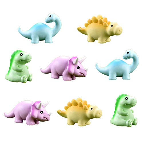 MAOMIA Resin Dinosaur Cake Toppers 8 Pcs Miniature Dinosaur Toy Figurines Collection Playset for Succulent Planter Moss Landscape DIY Decoration