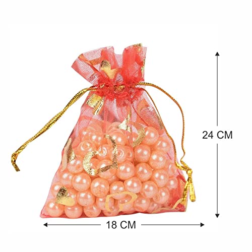 Image of Beingelegant - Size : 18X24 Cms Set of 25 Large Size Drawstring Printed Bags Pouches Potli for Gift Wedding Jewelry Packaging Bridal Party Favors for Women - (Mix Colour)