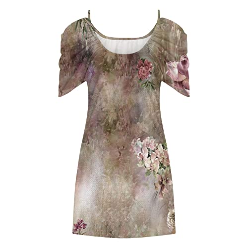 Vestidos juvenis de manga curta com gola redonda, vestidos plissados havaianos, I-324 marrom, P