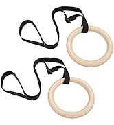 Combination Fitness Products Gymnastic Rings, 1 Pair Wooden Gymnastic Rings with Adjustable Buckl...