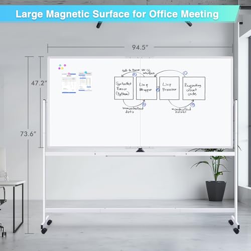 Image of Maxtek Rolling Whiteboard 96 x 48 in, Large Double-Sided Magnetic Standing