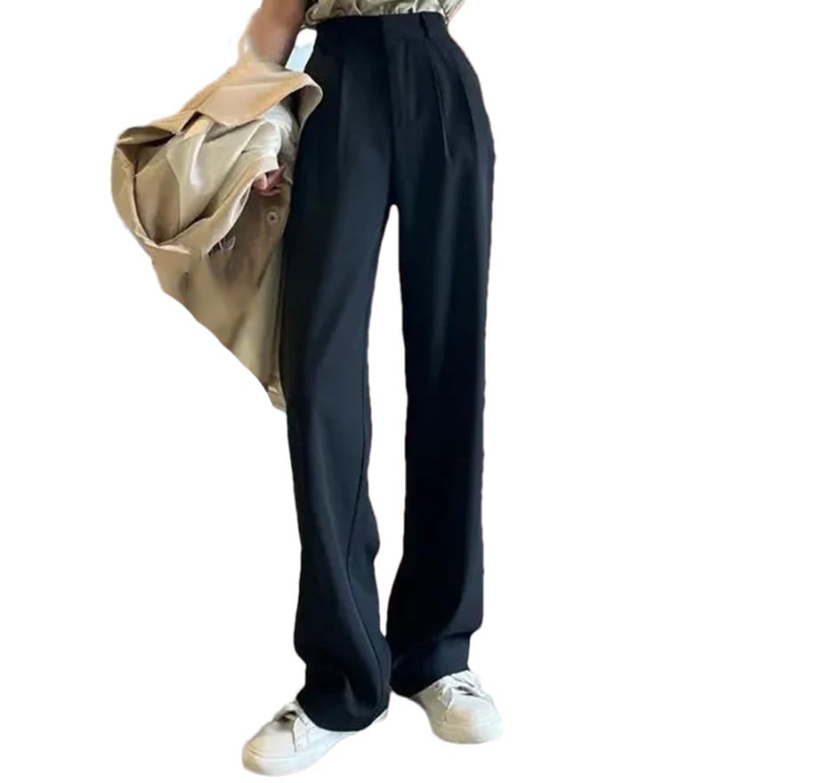 Woman Straight Leg Trousers High Waist Work Office Solid Womens Pants Loose Pants