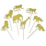 30 Pack Gold Glitter Jungle Safari Animal Cake Cupcake Toppers Cupcake Picks Decorations for Jungle...