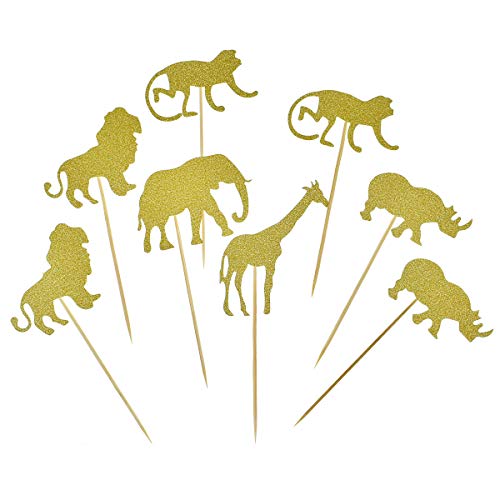 30 Pack Gold Glitter Jungle Safari Animal Cake Cupcake Toppers Cupcake Picks Decorations For Jungle Safari Animal Themed Baby Shower Birthday Party #TOP14