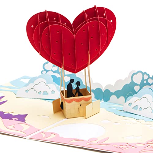 Ribbli 3D Heart Balloon Pop Up Card for Anniversary Valentines Day Wedding, Romantic Birthday Gift for Wife Husband Couple Girlfriend Boyfriend, with Envelope