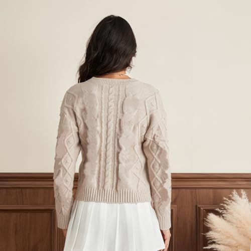 Image of Women Ribbon Sweater Cute Bow Tie Long Sleeve Knit Pullover Winter Casual Crew Neck Cable Knitted Top Streetwear