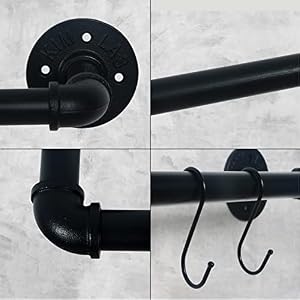 HouseAid 9 Inch Industrial Pipe Towel Bar Farmhouse Iron Hand Towel Holder Vintage Style Towel Rod for Bathroom Wall Mounted Matte Black Hook Included