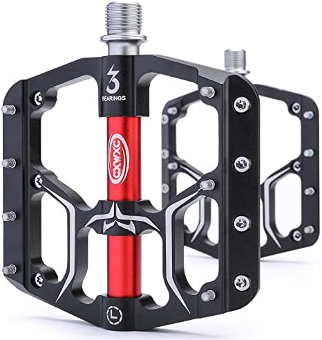 Road/Mountain Bike Pedals – 3 Bearings 9/16” Aluminum Alloy Bicycle Pedals – Mountain Bike Pedal with Removable Anti-Skid Nails
