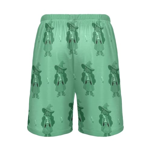Men's Pajama Shorts Halloween Witch Green Athletic Pajama Sleep Bottoms with Pockets 23042372