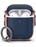 GuarzFun case for AirPods 1st & 2nd Case, Secure Lock Airpod case with Lock lid Keychain Clip, Full Body Hybrid Material Protective Cover for Men Women (Rose Golden + Blue)