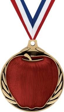 Crown Awards Academic Medals - 2" Teachers Red Apple Award Medals Prime