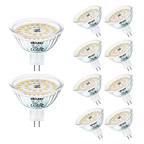DiCUNO MR16 LED Light Bulbs 6W, GU5.3 Spotlight Bulb 12V, Equivalent to 70W Halogen, Natural White 4000K, 580LM