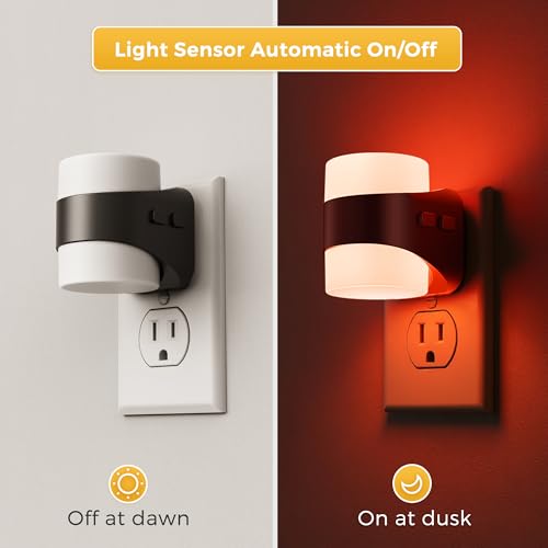 Image of L LOHAS LED Colored Night Lights Plug into Wall, 3 Brightness Level, 1W Low Power Nightlight with Auto On /Off Sensor, Ideal for Living Room, Bathroom, Bedroom, Kids Room, 2 Pack