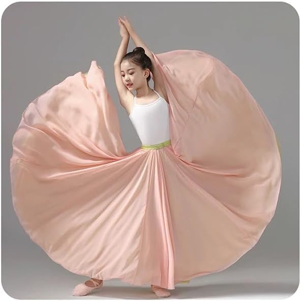 HEARTTOUCH Girls' Lyrical Dance Skirt 720 Double-Side Swing Skirt Flowy Chiffon Tutu Skirts Dance Costumes for Performance