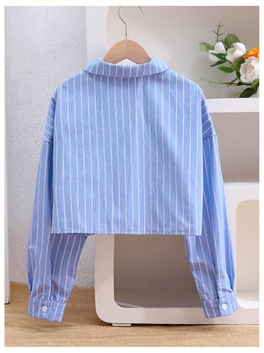 OYOANGLE Girl's Striped Button Down Shirts Long Sleeve Cropped Collared Blouse3