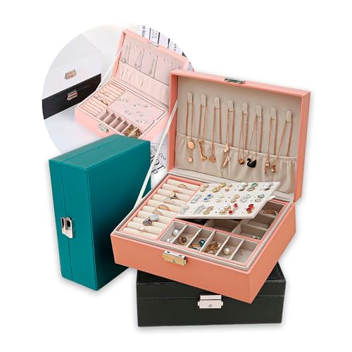 Porta Joias Organizador Maleta Camada Dupla - Armazenamento Premium para Colares, Brincos e Anéis, Tecido Anti Risco, Chave de Segurança, suas Joias Seguras e Organizadas BAnpinSH