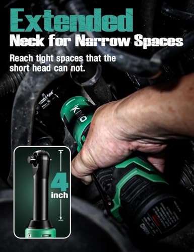 Image of KIMO Extended Cordless Ratchet Wrench 3 /8 inch Set, 400RPM 40Ft-Lbs 4-Inch Long Neck Electric Ratchet Wrench w /Variable Speed, 7 Sockets & 1 /4 inch Adapter, 12V Power Ratchet Wrenches w / 2x2.0 Ah Batteries