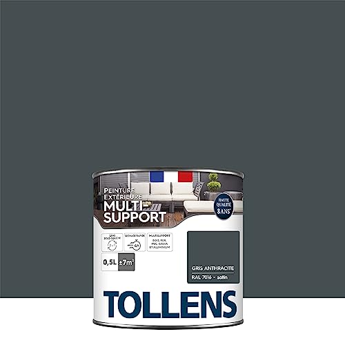 Tollens Peinture extérieure multisupport - Ultra résistante Haute qualité - Satin - Gris Anthracite - 0,5L = 7m2