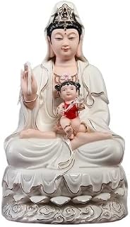 Ceramic Children-Sending Guanyin Statue, Goddess of Mercy Figurine on, Avalokitesvara Bodhisattva for Home Altar and Child Blessings, Feng Shui Decor(White 12inch Girl)