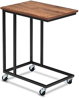 Tangkula Mobile Sofa Side Table, Movable Snack Table for Coffee Tablet, Rustic End