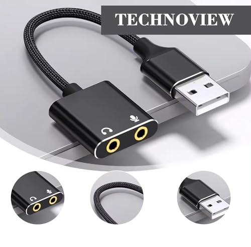 Image of Technoview USB to Audio Adapter with 3.5mm Jack USB Sound Card USB External Stereo Sound Adapter Splitter Converter for Windows and Mac, Linux, Laptop, PC, Compatible with PS4,PS5,Headset,Plug & Play