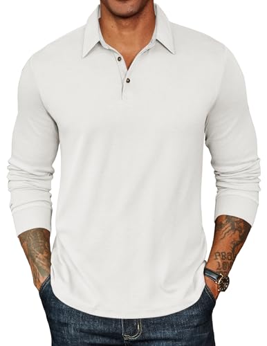 COOFANDY Mens Casual Polo Shirts Button Basic Long Sleeve Shirt