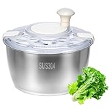 QWORK® Essoreuse à Salade 4,5L en Acier Inoxydable304 - avec Poignée Manivelle et Base Antidérapante, Lavable au Lave-Vaisselle