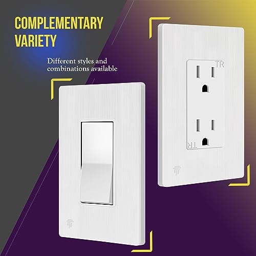 Image of ENERLITES Brushed Screwless Decorator Wall Plate Child Safe Outlet Cover, Size 1-Gang 4.68 inch H x 2.93 inch L, Unbreakable Polycarbonate Thermoplastic, SI8831-BW, Brushed White