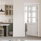 CRUTOP 32' x 80' Prehung Door 6-Lite Tempered Clear Slab Doors with Jamb Kit, Solid Core MDF Interior Door for Bathroom Pantry Laundry, Easy Assemble - Right Handed