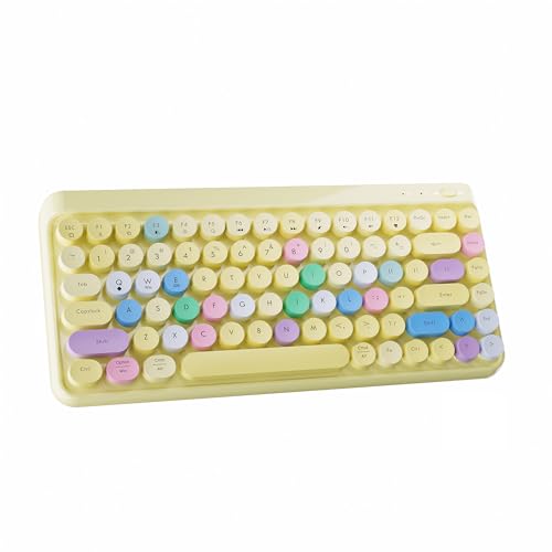 FCPLU Wireless Bluetooth TKL Keyboard with 84 Retro Round Keycaps Typewriter-Style for PC/Mac/Tablets