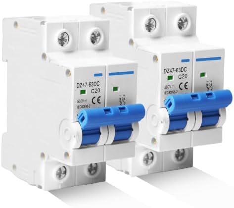 2 Stück DC Trennschalter PV Anlage, 500V 20A 2 Polig Solar Leitungsschutzschalter, Sicherungsautomat Schutzschalter für Photovoltaik-Systeme, Schutzluftschalter 35mm DIN-Schienenmo
