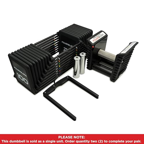 Image of PowerBlock Pro 100 Adjustable Dumbbell, Sold As A Single Unit 5-100 lb Dumbbell - Durable Steel Build, Innovative Workout Equipment, Strength Training