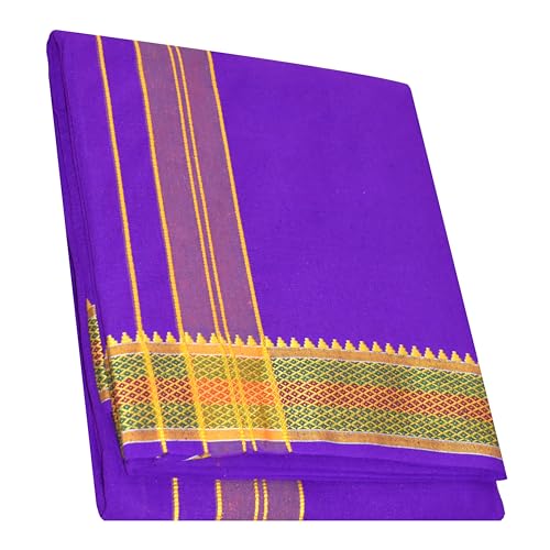 Image of TUNI MANI Men's Panchakacham Dhoti with Angavasthram with Zari Border, Cotton, Size: 9 X 5 (4.0mtr Dhoti, 2.25mtr Towel)