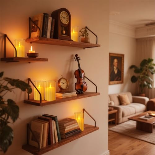 Image of wemarry Flameless Candles Acrylic Glass Pillars 3 inch D x 6 inch H Battery Operated Flickering Candles Include 8-Key Remote with Timer Function 400+ Hours (Amber, Warm Light 2 Pack)