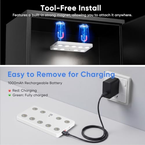 Image of VST 9-LED Motion Sensor Cabinet Light, Ultra-Thin Magnetic Under Cabinet Light, USB Rechargeable, Warm White, 2-Pack, Ideal for Cupboards, Gun Safe, Closet, Car Trunk, Kitchen, Garage,Pantry,Wardrobe