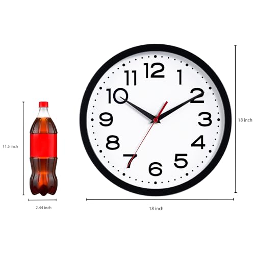 Image of Roymnie 18 Inch Wall Clock, Battery Operated Silent Non Ticking Black | analog wall clock; bold numerals for easy reading; silent non-ticking; 1 AA battery (not included); for classroom